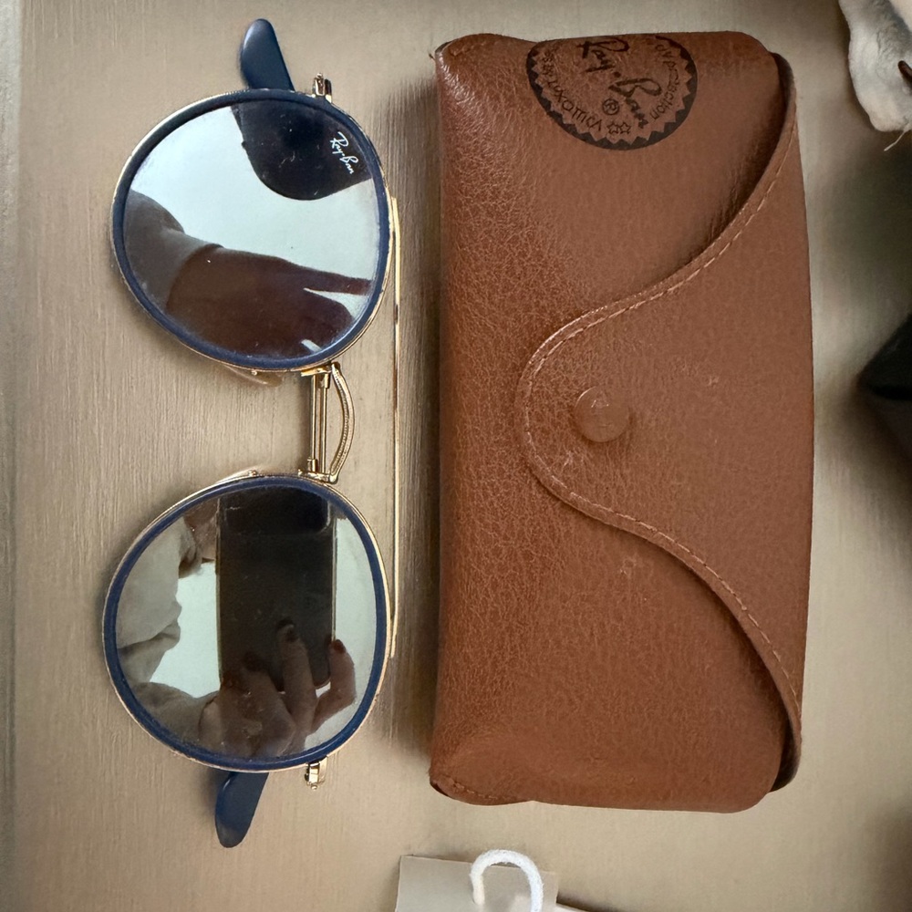 Ray-Ban Gold Frame with Blue Lenses Sunglasses